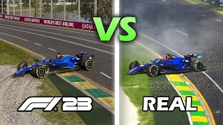 Recreating REAL F1 crashes in from 2023  F1 23 game [upl. by Atteroc]