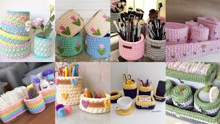 Hermosas ideas de cestas y organizadores de crochet de moda [upl. by Lucilia]