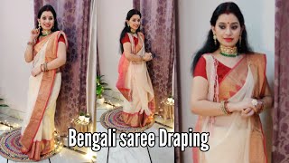 Traditional Bengali Saree Draping Tutorial for Durga Puja  Drape in 5 minutes [upl. by Rafaelia]