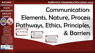 Elements Nature Process Pathways Ethics Principles Barriers of Communication purposive [upl. by Ahseem946]