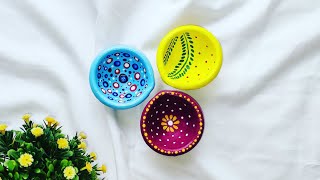 3 Easy Ways To Decorate Plain Diya At Home  DIY Diya Decoration  Diya Painting  Jyoshita Ghate [upl. by Zins692]