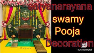 Best of satyanarayana swamy Pooja decoration Ideaskolam theme backdropsatyanarayana swamy Pooja [upl. by Surdna]