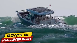 AXOPAR BOAT BURIED IN WAVES AT HAULOVER   Boats vs Haulover Inlet [upl. by Kyrstin]