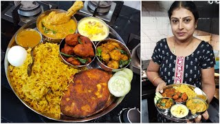 😋Big NonVeg Thali ನಮ್ಮ ಮನೆಯ ಬಾಡೂಟ😋Rice KheerKushkaChicken 65Fish FryPrawnsTokkuChickenGravy [upl. by Arlee]