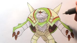 How to draw BrigaronChesnaughtブリガロン Pokemon XY No 652 [upl. by Kast]