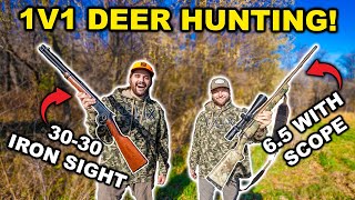 DOUBLE DEER DOWN 1v1 DEER Hunting CHALLENGE IRON SIGHTS vs SCOPE  Catch Clean Cook [upl. by Aoht]