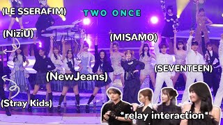 misamo interaction with seventeen stray kids le sserafim newjeans amp niziu collab stage [upl. by Darrej]