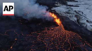 Drone footage of Iceland volcano eruption shows spectacular lava flow [upl. by Liagabba17]