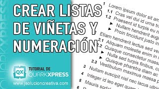 Configurar los estilos de VIÑETA NUMERACIÓN y ESQUEMA de listas en QUARKXPRESS [upl. by Annice]