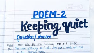 Keeping Quiet  Class 12 English Question answer poetry questionanswer pyq english class12 [upl. by Saxela807]