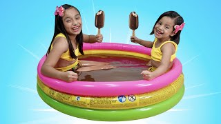 NOS BAÑAMOS EN UNA PISCINA DE CHOCOLATE  Las Leoncitas Kids [upl. by Julina]