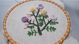 Rose embroidery with woven spider wheel stitch Embsew [upl. by Thorpe]