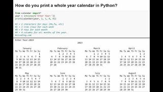 Write a Python program to print the calendar of a given month and year [upl. by Diahann]