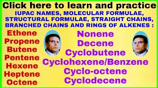 IUPAC NAMES OF ALKENESред MOLECULAR FORMULAE OF ALKENESред STRUCTURAL FORMULAE OF ALKENES  CHAINSред RING [upl. by Brooke]