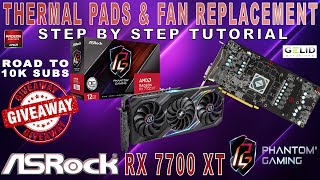 ASROCK RX 7700 XT Phantom Gaming  TEARDOWN  Thermal Pads amp Fan Replacement Tutorial [upl. by Atiniv869]