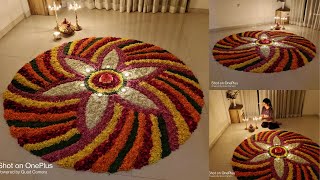 Easy flower rangoli designs for Diwali  Onam festival Part 2  Simple flower decoration ideas DIY [upl. by Elsinore]