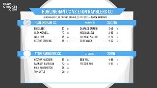 ECB  Friendly  Hurlingham CC The Hurlingham Club XI v Eton Ramblers CC [upl. by Nylevol]