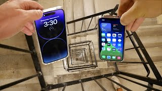 iPhone 14 Pro vs iPhone 13 Spiral Staircase Drop Test  Will it Survive [upl. by Myca86]