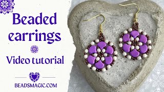 Beaded earrings tutorial ginko beads Seed beads earrings DIY earrings Flower earrings tutorial [upl. by Kassey356]