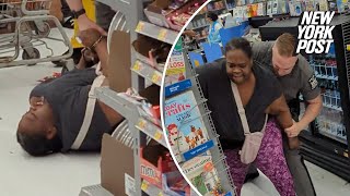 Woman accuses Walmart of ‘racism’ after she’s restrained for throwing food slapping cop [upl. by Liryc]