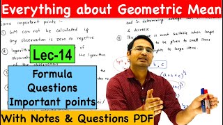 Geometric Mean formula questions amp imp points  Central Tendency Lec14 [upl. by Ahsenad184]