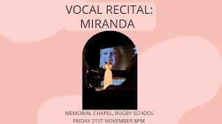 Vocal recital from Miranda Robertson live from the Memorial Chapel Rugby School [upl. by Astri762]