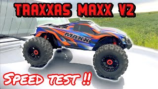 TRAXXAS MAXX V2  TOP SPEED TEST [upl. by Nywroc]