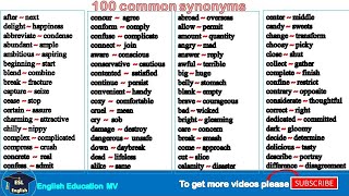 Common Synonyms Vocabulary in English  100 Synonyms [upl. by Eneles215]