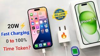 iPhone 15 Charging Test With 20w Fast Charger 0 to 100 Flipkart Big Billion Day sale unit [upl. by Robinia]