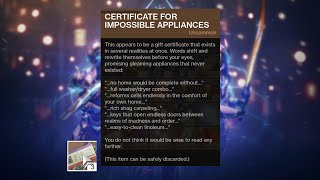 Certificate For Impossible Appliances Destiny 2 [upl. by Stavro190]