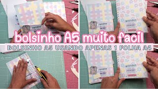 Bolsinho A5 para cadernos e agendas tamanho A5 fácil usando apenas 1 folha A4  dicas para bolsinhos [upl. by Diahann]