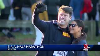 Runners push through cold for BAA Half Marathon [upl. by Ferdy853]