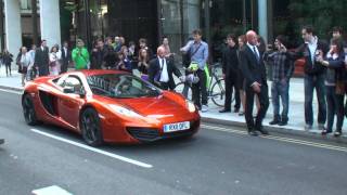 LEWIS HAMILTON AND JENSON BUTTON ARRIVING AT MCLAREN SHOWROOM [upl. by Elsbeth701]