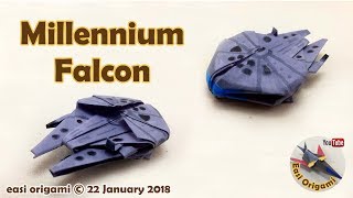 How to make a Papercraft Origami Millennium Falcon requires 1 straight cut [upl. by Harragan]