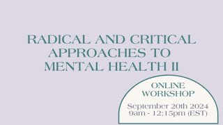 Radical and Critical Approaches to Mental Health II Alexandre Baril [upl. by Stanislas580]