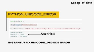 How to fix unicode Decode error in python  Solve Unicode Decode issue in pandas python python [upl. by Auqinihs207]