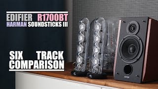 Harman Kardon SoundSticks III vs Edifier R1700BT  6Track Comparison [upl. by Cassidy]