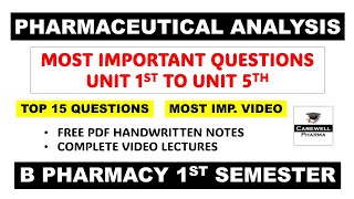 Pharmaceutical Analysis 1st Semester Important Questions  pharmaceutical analysis  Carewell Pharma [upl. by Annodahs]