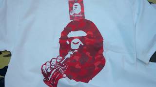 2016 Bathing Ape BAPE x Coca Cola Ape Head Tee Red Camo Unboxing amp Review [upl. by Olyhs]