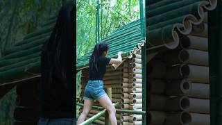 Primitive technology bamboo shelter making process P2 shorts [upl. by Jezabel]