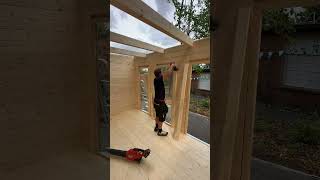 Fitting door architraves on a 4x3 log cabin gardenroom logcabins tinyhome tinyhouse [upl. by Abihsot]