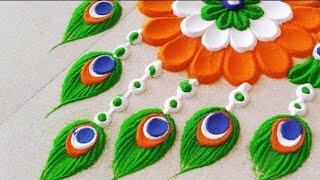 Very Creative 15August Independence day Peacock Rangoli Design  26 january Republic Day Rangoli [upl. by Safier]