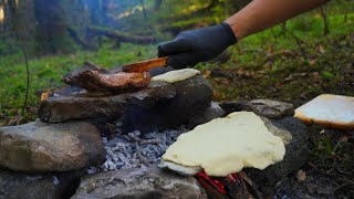 Cooking steak on stone in Hyrcanian forests 2550 million years old forests bushcraft kitchen [upl. by Nylkoorb]