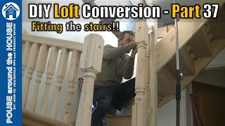 Loft conversion part 37  Fitting the stairs rails and some spindles Loft stairs installation [upl. by Stout]