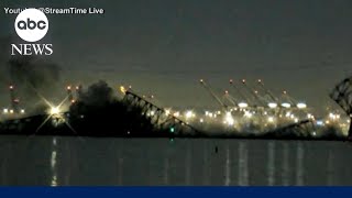 Cargo ship strikes Baltimores Francis Scott Key Bridge causing collapse Maryland officials say [upl. by Ettenajna]