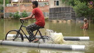 Diy water bike  Biking on wate  Riding Bike On Water [upl. by Anaujik]