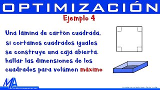 Optimización  Ejemplo 4  Cortar cuadrados para volumen máximo [upl. by Yks]