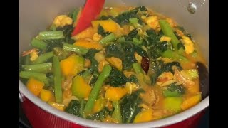 Pui Shak with misti kumra amp ChingriShrimp  পুই শাক সাথে মিষ্টি কুমড়া ও চিংড়ি  Pui Shak Recipe [upl. by Emersen]