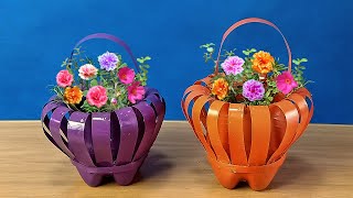 Amazing Basket Flower Pot from Recycled Plastic Bottle  Plastic Bottle Flower Vase Craft  DIY [upl. by Eirojam]