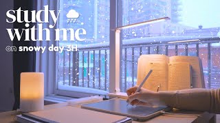 3HOUR STUDY WITH ME 🌨️ on a SNOWY DAY  Pomodoro 5010  Fireplace Sounds  No Music ambient ver [upl. by Nidla280]